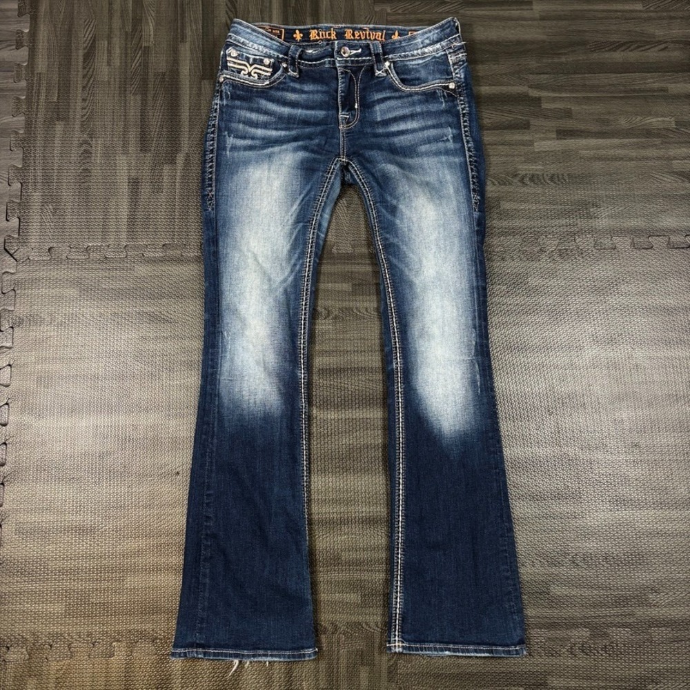 Rock Revival Jeans Womens 29 (fits 30x31) Kai Boot Heavy Stitching Flap Pocket